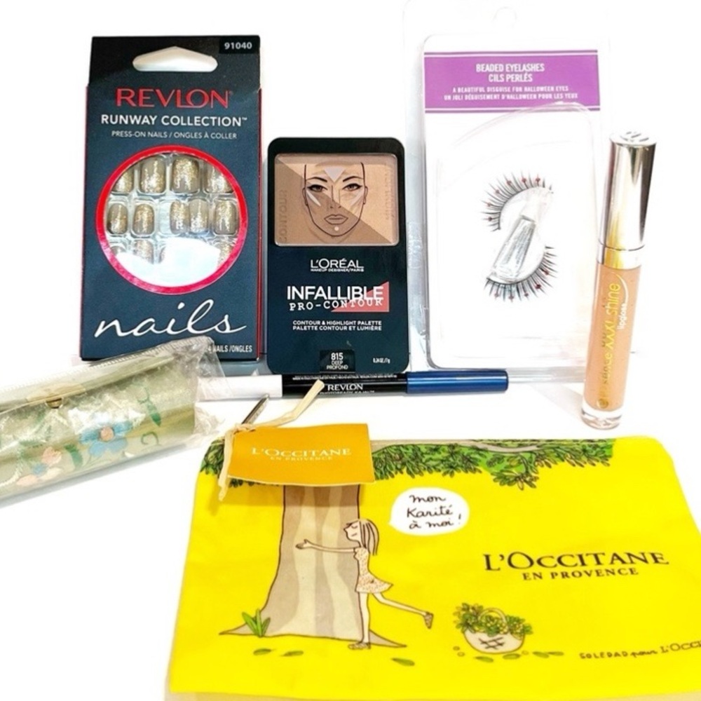 Revlon LOreal Lancome Makeup Lot Eyeliner Contour Lip Gloss Nails Eyelashes Bag